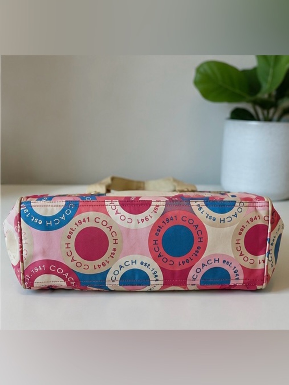 Coach Pink Blue Circle Print Tote Bag Y2K Est. 1941 - Picture 3 of 7